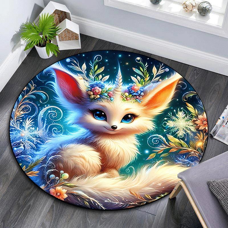 

1pc Soft, Absorbent & Non Slip Beautiful fox Round Rug Soft Circle Rug for Living Room & Bedroom Decor, Chair Mats, and Unforgettable Home G 80cm by 80cm