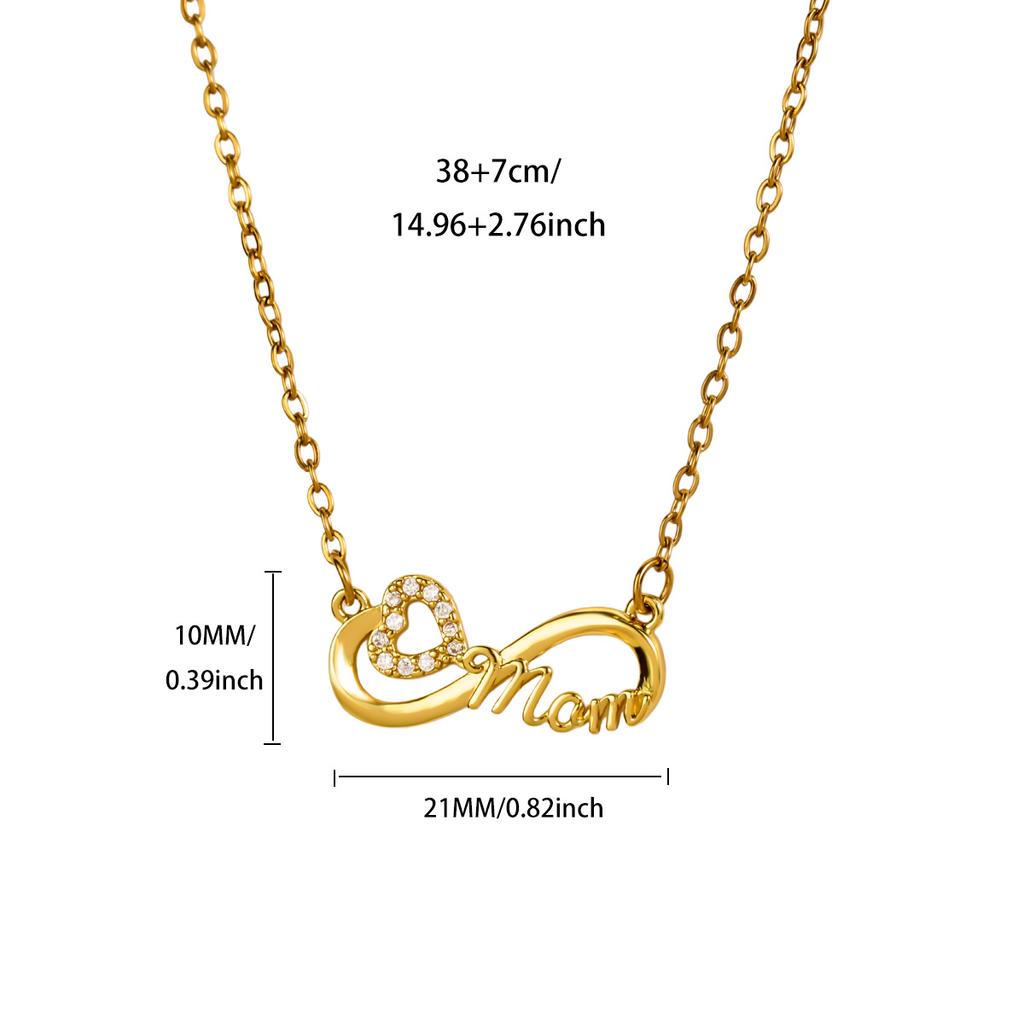 Dainty Heart Zircon & Infinite Symbol & Mom Stainless Steel Necklace for Women 18K Gold-plated Necklaces Jewelry Accessories BFF