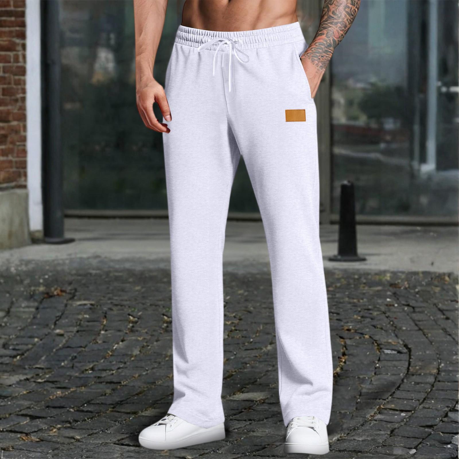 

Men s Casual Pants - Elastic Waist Drawstring Solid Color Loose Fit Straight Leg Athletic Trousers XL