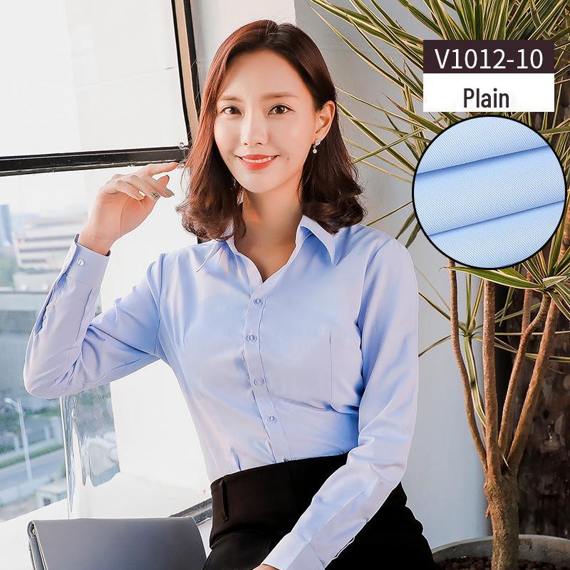 Women's 2025 Long-Sleeved White V-Neck Cotton Shirt - Slim Fit Professional Wear