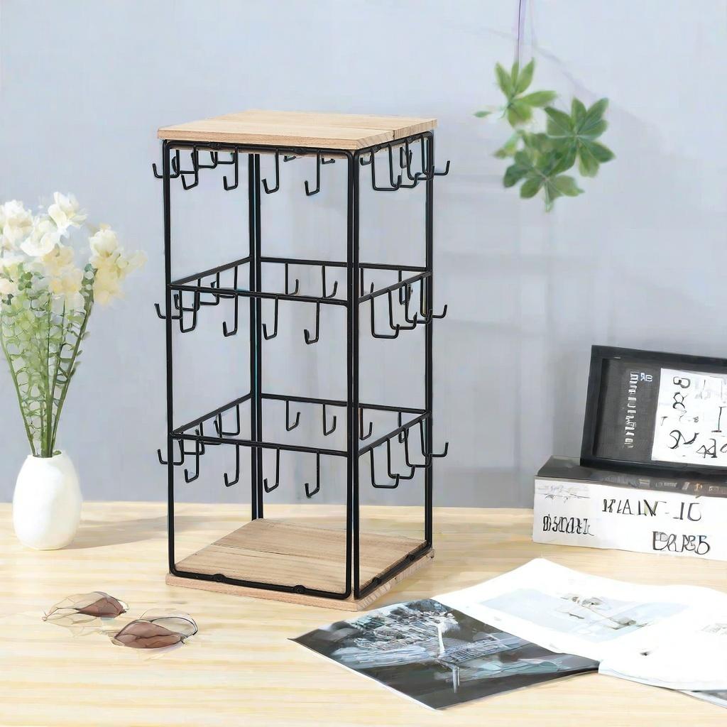 Vintage-Inspired 3-Tier Metal & Wood Jewelry Organizer - Adjustable Display Stand For Earrings, Necklaces, Bracelets