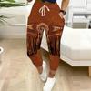 Summer Ladies Retro Print Sweatpants Loose Fit Drawstring Joggers Elastic Cuff Daily Casual Pants