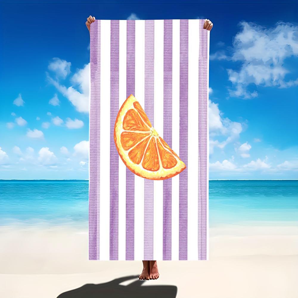Orange Wedge Beach Towel - Striped Microfiber Bath Sheet with Juicy Orange Slice for Bold Citrus Style