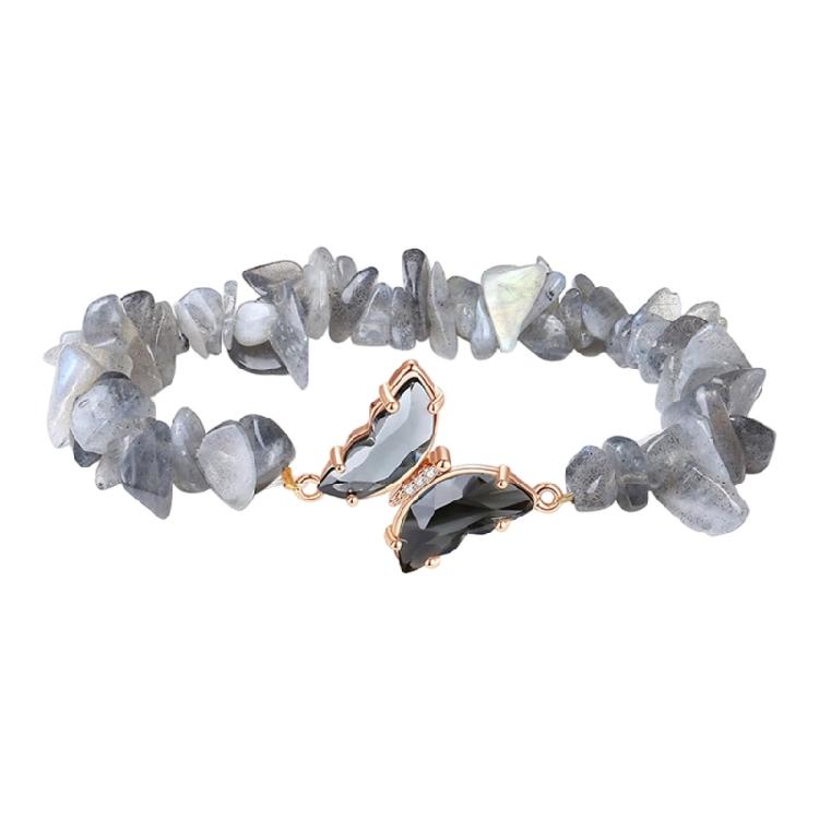 Healing Crystals Bracelet With Irregular Gemstones Beads Butterfly Decoration Adjustable Jewelry For Relaxation