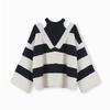 Pullover 2023 Casual Long Sleeve Pullover Knitwear Top Fake Two Piece Neck Hanging Off Shoulder Striped Sweater Pullover Women