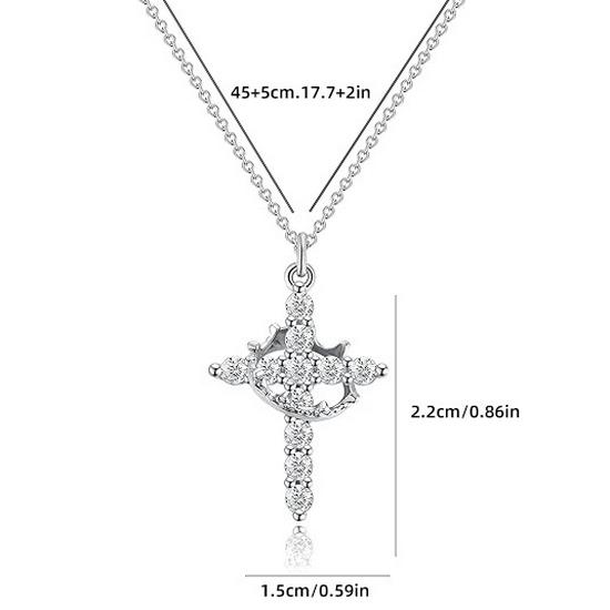 14K Gold-Plated Crown Cross Necklace with Diamonds for Women