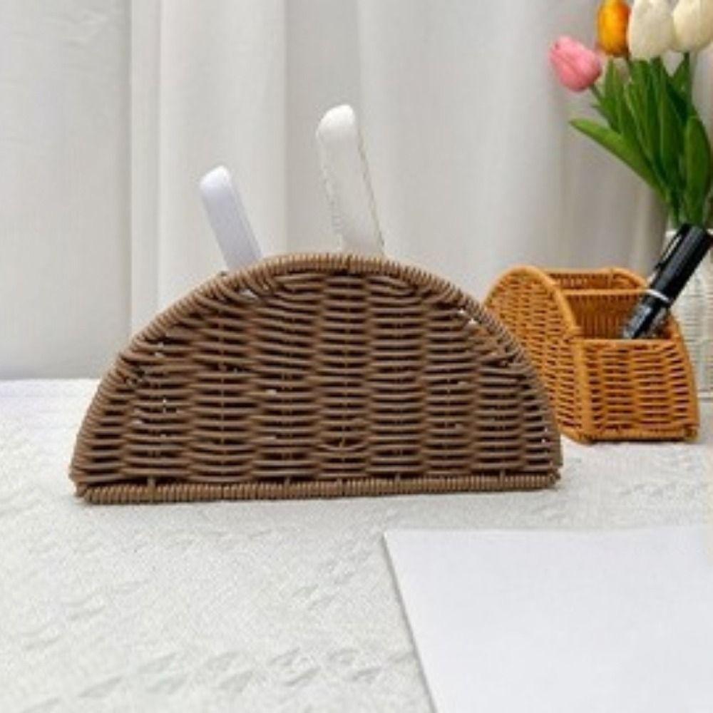 Imitation Rattan Remote Control Storage Box Handwoven Vintage Style Remote Control Holder 4 Grids Synthetic Rattan Organizer