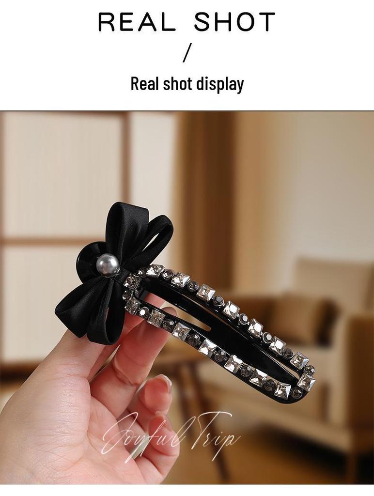 Glam Rhinestone Bow Hair Clip with Anti-Slip Teeth - Luxurious Casual Women’s Side Clip