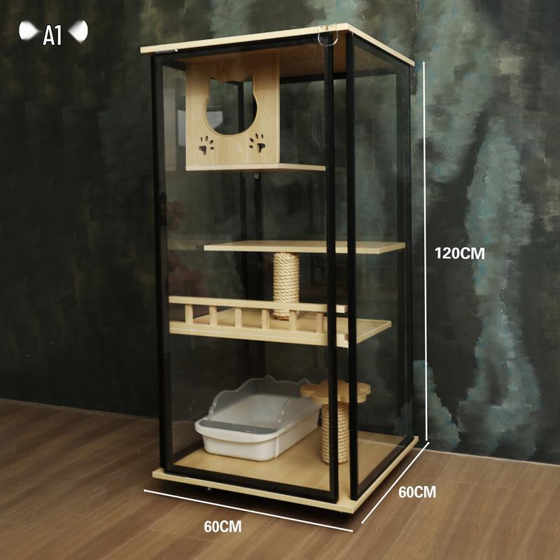 Transparent Three-Layer Luxury Indoor Cat Villa with Spacious Wood Design