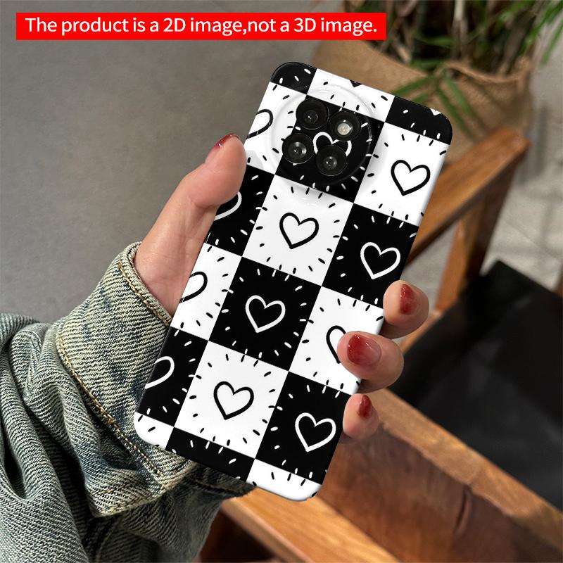 2DFlat Xiaomi Redmi phone caseBlack and White Heart Checkerboard Pattern Phone Casesuitable for Redmi Note 11 12 13 14 A3 K80 15 17 Ultra
