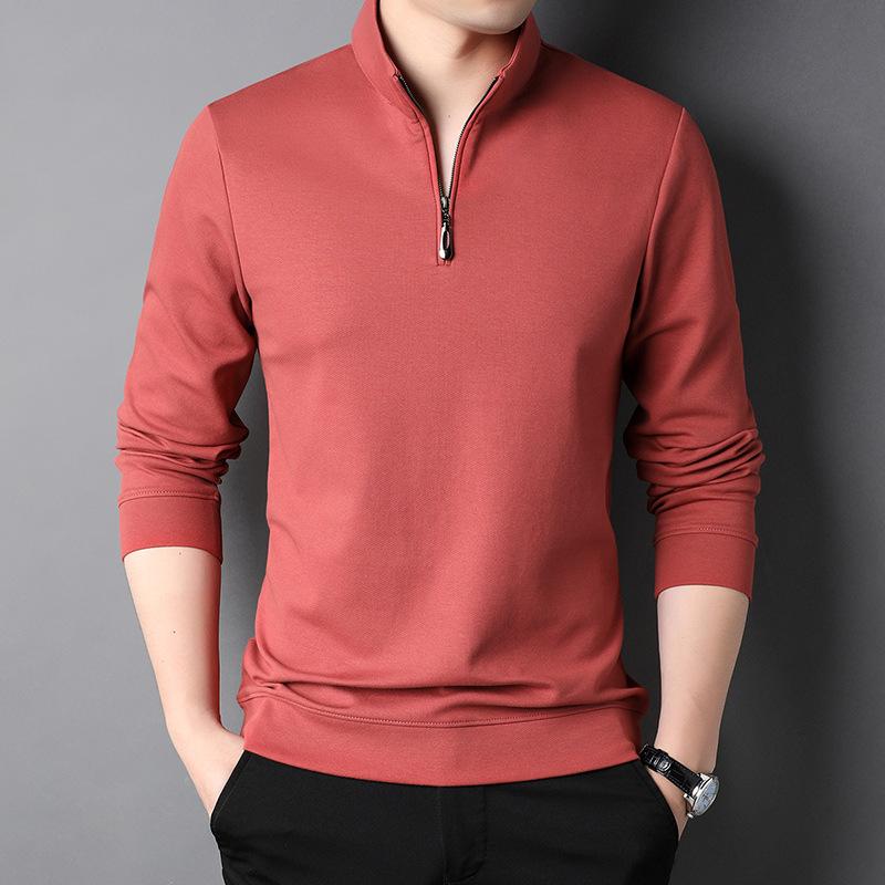 Autumn Sports Long-sleeved T-shirt Half Zipper Stand Collar Casual Young and Middle-aged Solid Color Men's Loose T-shirt Trendy