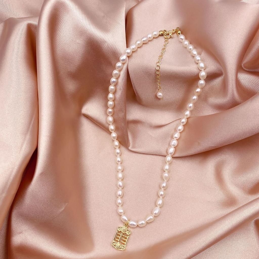 Chinese style auspicious cloud blessing character abacus pendant necklace women's new round square small abacus necklace simple sweater chain