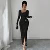 Long Sleeve Plus Size Knitted Vintage New In Dresses for Women Casual  Spring Autumn Pencil Dress