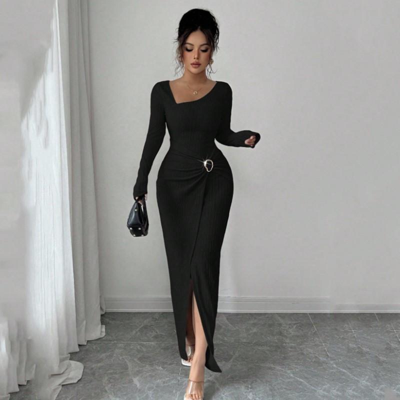 Long Sleeve Plus Size Knitted Vintage New In Dresses for Women Casual Spring Autumn Pencil Dress