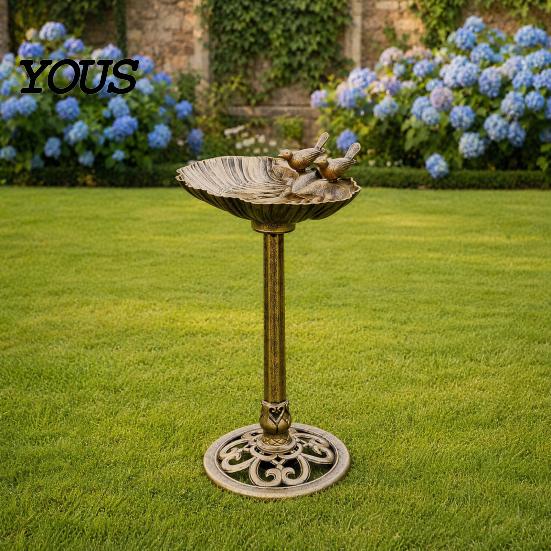Ground Spike Bird Bath Pedestal Bath, Copper Resin Birdbaths Weather Resistant Floral Accents, Vintage Bronze Finish Garden Decor for