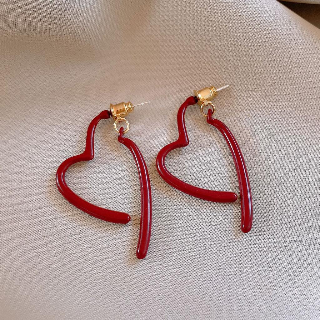 French retro Hong Kong style red geometric resin earrings stud earrings personality temperament earrings women