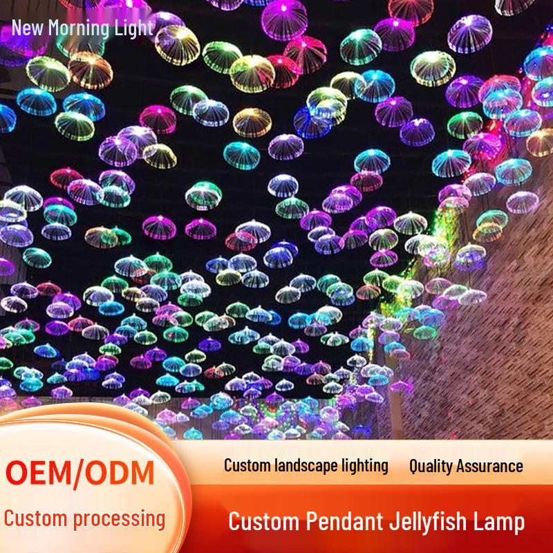 Seven-Color LED Fiber Optic Jellyfish Pendant Lamp - Waterproof Outdoor Hanging Ornament for Parks Jellyfish Lamp Pendant