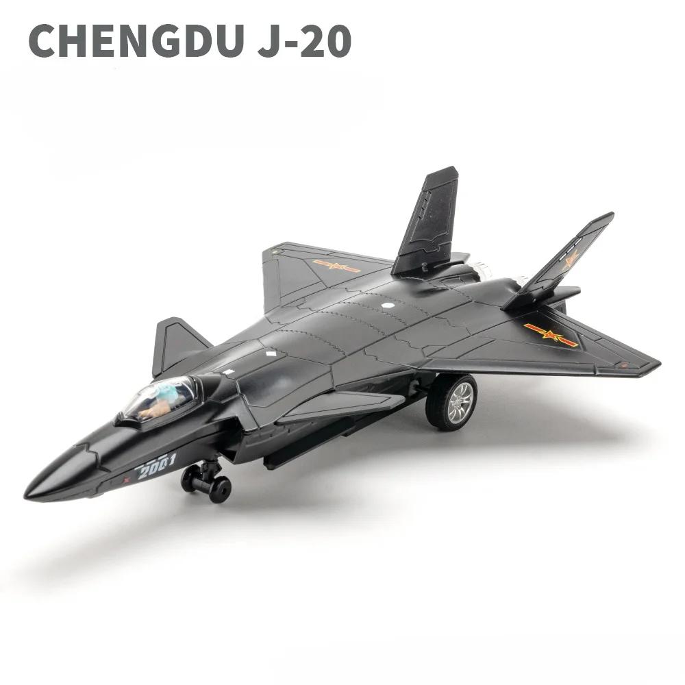1/50 J-10 J-20 F-16 F-22 J-15 Fighter Model Toy Airplane Alloy Diecast Music Light  Pull Back Fighter Plane Model for Kids Gifts