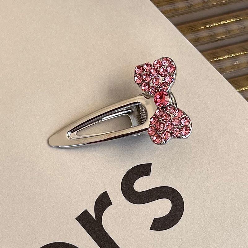 Fashion Luxury Crystal Hairpins Vintage Heart Pink Rhinestone Silver Hair Clips For Women Girls Sweet Barrettes Hair Accessories