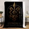 Gold Spear Nordic Symbol Design Printed Flannel Blanket for Bedroom, Living Room, Sofa, and Nap