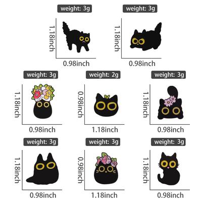 Black Cats Enamel Pins Custom Big Eyes Kitten Brooches Lapel Badges Floral Animal Cartoon Funny Jewelry Gift for Friends