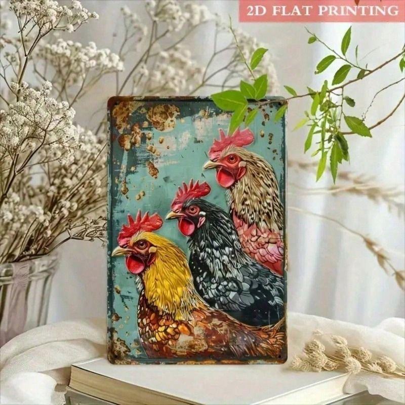 Vintage Metal Poster Wall Art Retro Chicken Kitchen Decor