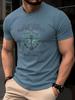 Men's Summer Fashion Casual Retro Anchor and Letter Print Short-Sleeve T-Shirt Round-Neck Loose-Fit Breathable Short-Sleeve Top