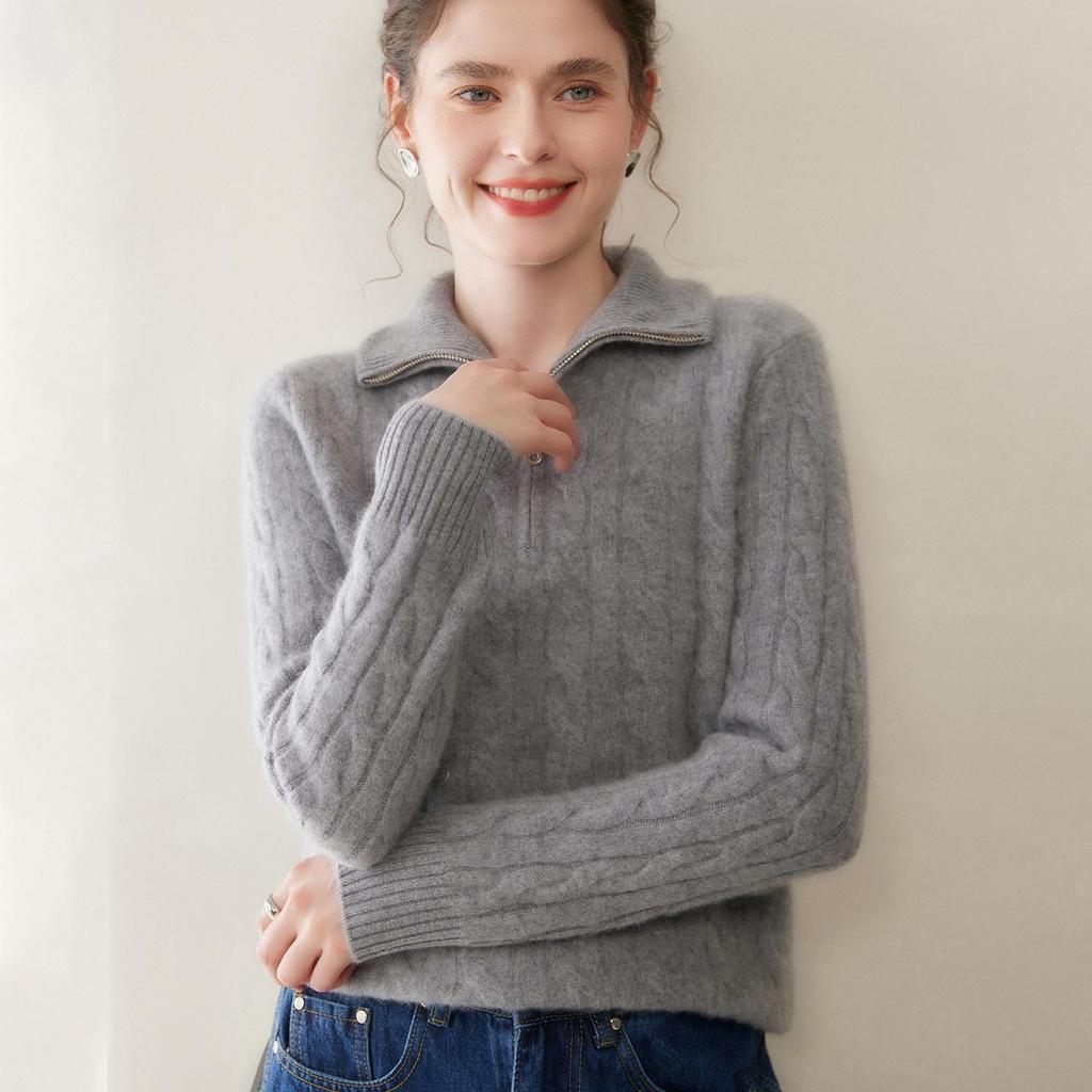 2025 A/W Women's Retro Cashmere Half-Zip High Neck Loose Knit Sweater