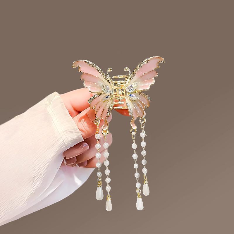 

Заколка-кисточка из жемчуга-бабочки Новое головное украшение Заколка для волос для женщин Украсить Акулий зажим для волос Ободок Сзади головы