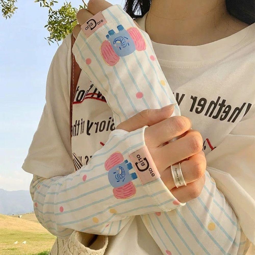 Cartoon Print Women's Sun Protection Sleeves Loose Ice Sleeves Cycling Arm Sleeve Summer Outdoor