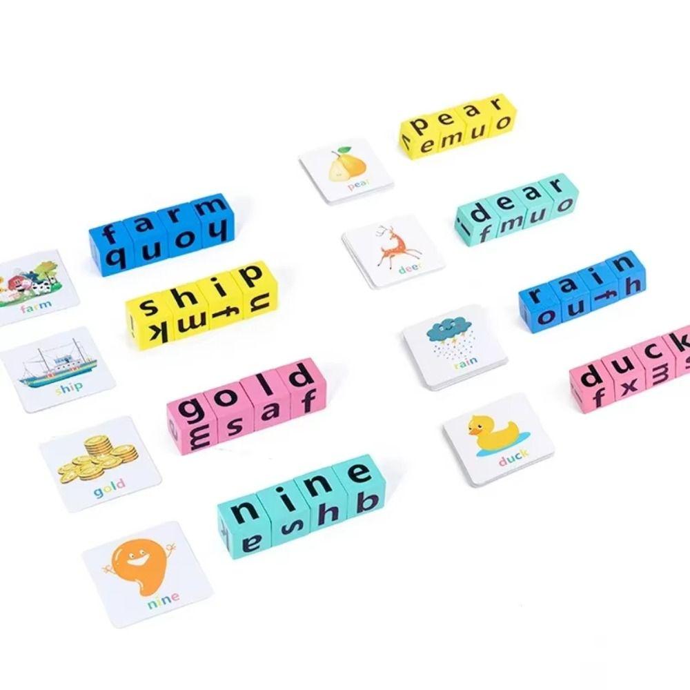 Flash Cards Alphabet Spelling Game Word Spelling Game Wooden Letter Spelling Block Building Blocks Baby Learning Cards
