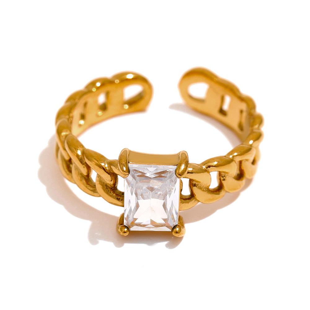 

Yhpup Multi-Color Cubic Zirconia Chain Ring Stainless Steel Fashion Jewelry 18 K Plated Geometric Waterproof Finger Ring Gift