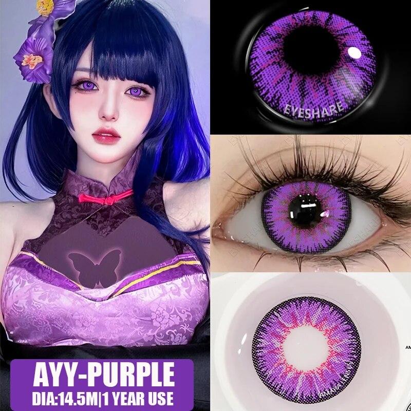 AMARA 1 Paar violette Linsen für Augen, farbige Kontaktlinsen, Anime-farbige Linse, violette Pupillen für Frauen, Y2K-Linsen für natürliche Augen