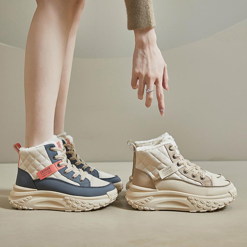 Fashion High-top Sneakers for Women 2024 Winter New Thick-soled Fashion Plus Velvet Warm Women's Sports and Casual Shoes Cotton Shoes