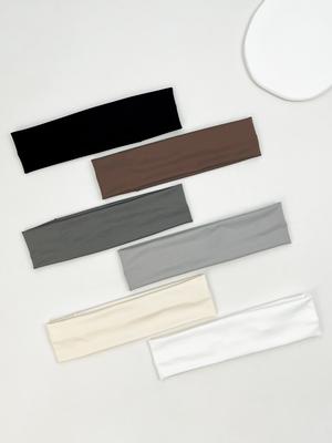 6 Stück Mode Sport Stirnbänder für Frauen Fitness Laufen Yoga Einfarbig Elastische Haarbänder Stretch Make-up Haarschmuck
