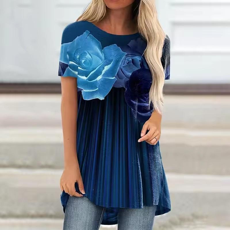 Summer Rose Floral Painting 3D Print T-shirt Streetwear Women Short Sleeve Flower T Shirts Y2K Tops Tees Girl Oversized Clothing