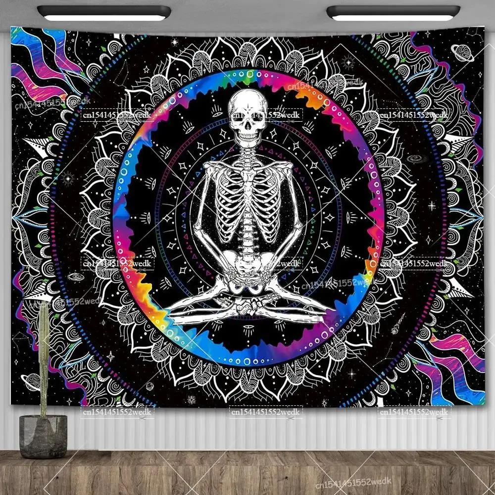 Skull Tapestry Evil Eye Black And White Skeleton Tapestries Wall Hanging Living Room Decor Hippie Trippy Tapestrys For Home