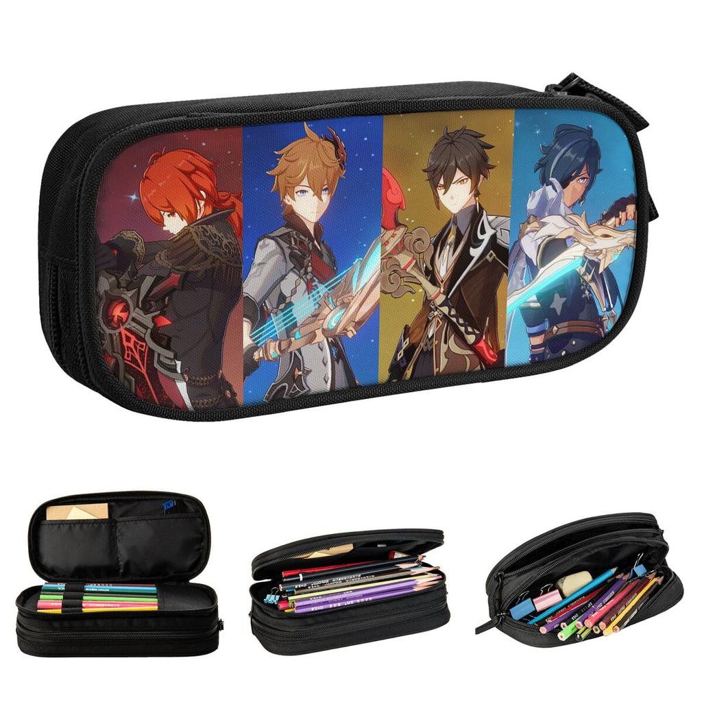 Diluc Kaeya Zhongli Childe Pencil Cases Lovely Genshin Impact Amine Pen Bags for Student Large Storage School Zipper Pencilcases