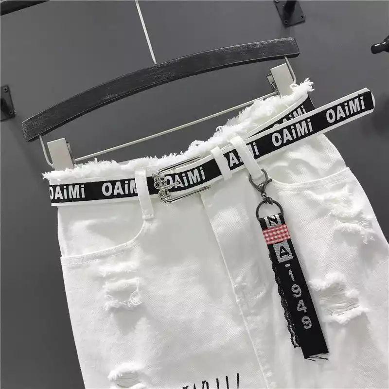 Gescheurde Witte Denim Rok Dames Lente en Zomer