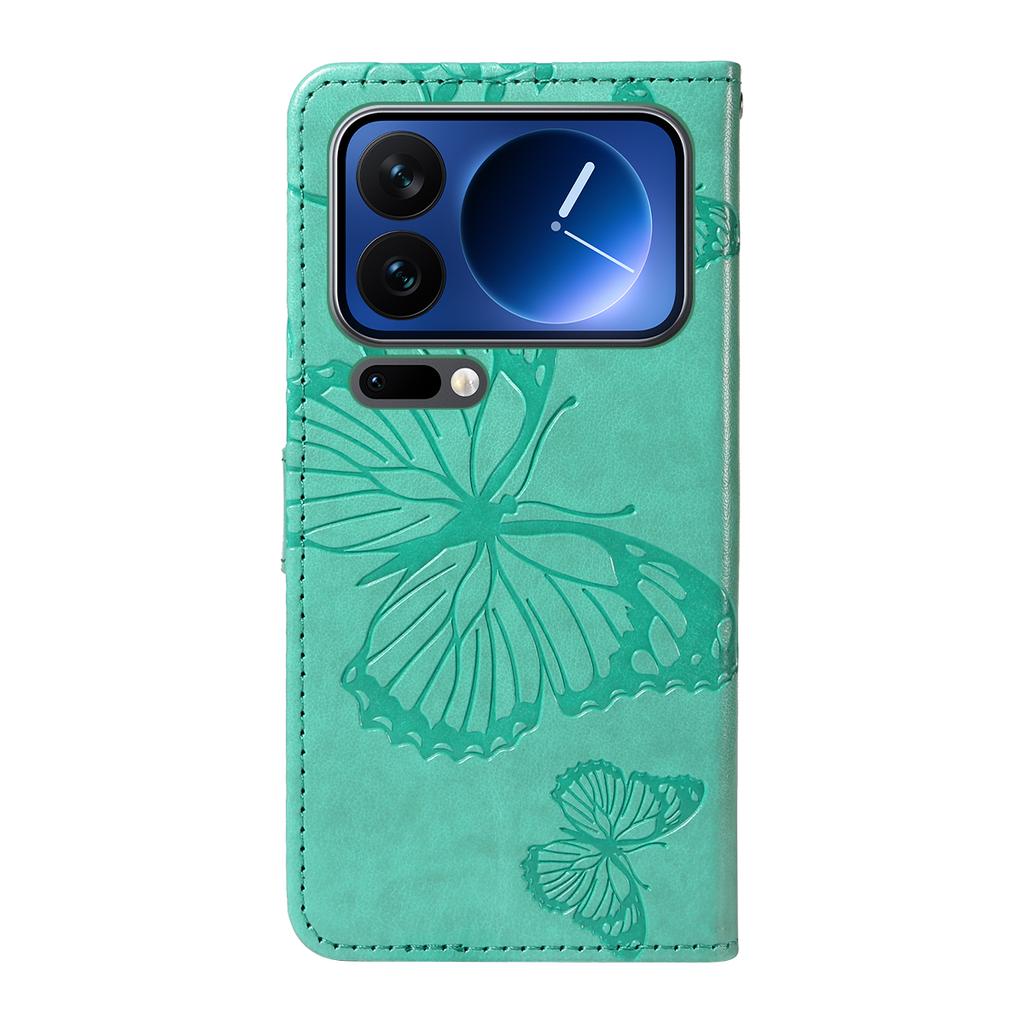 For Xiaomi 17 Pro Wallet Case Floral Butterfly Imprinted Leather Phone Cover Stand -  Green