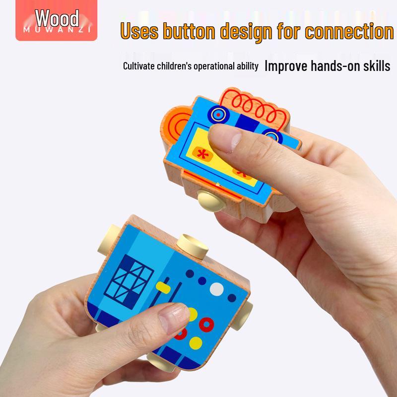 Creative DIY Wooden Robot Assembly Kit - Educational 3D Cartoon Toy