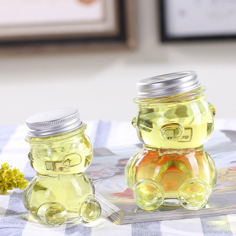 Tilted Bear Glass Bottle For Coffee Concentrate Milk Juice Leakproof Bottle With Lid Mason Jar Portable Empty Jar