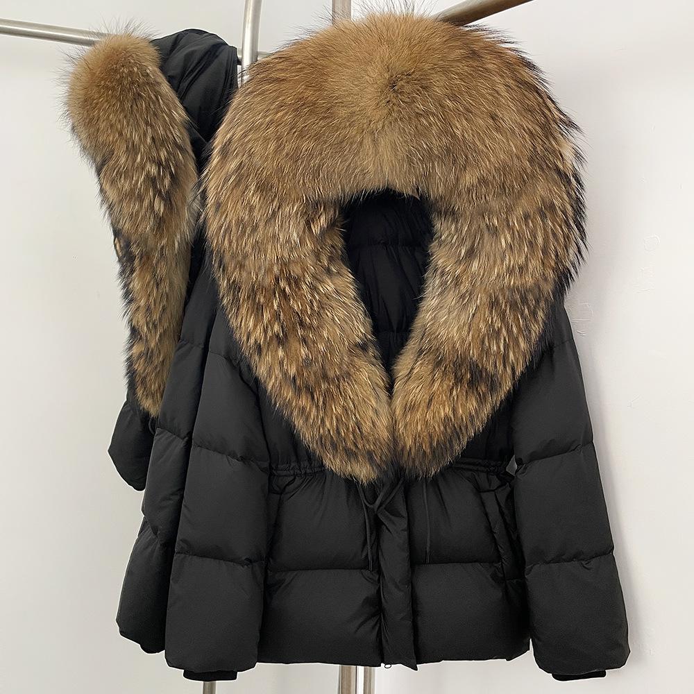 Popular fox fur collar medium and long down jacket winter new waist thin high-end fur coat women