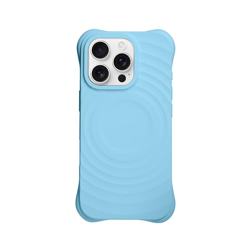 

Compatible with Apple 17Pro Max Magnetic Liquid Silicone Case with Wave Shell and AI Button Upgrade. iPhone 17 Pro синий/лазурь