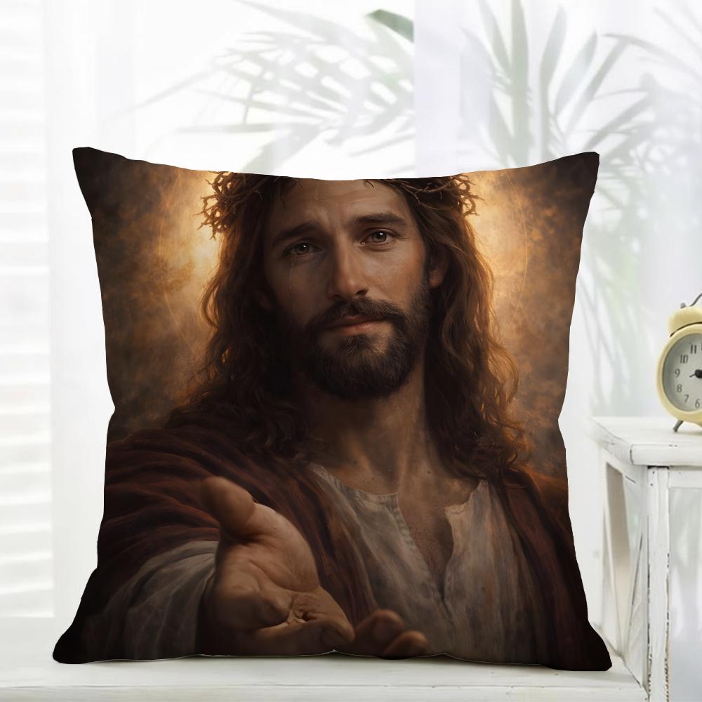 J-Jesus Christus Kissen Religiöse Dekoration Kissenbezug Täglich Waschbar Leinen Kissenbezug Weich Für Sofa Bett Wohnzimmer Dekoration