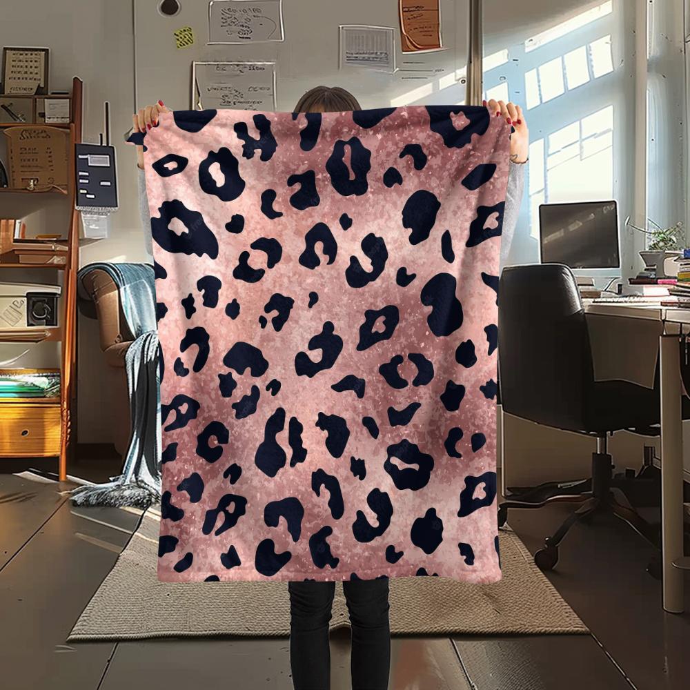 1Pc Shinning Leopard Print Flannel Blanket, High quality Comfortable for All Seasons, Home Decor, Warmth and Comfort, Perfect for Gifts