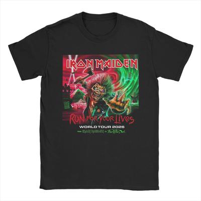 RUN FOR YOUR LIVES WORLD TOUR 2026 Irones Maidenes Roupa Camisetas Unissex Algodão Camiseta Estampa Camiseta Roupas