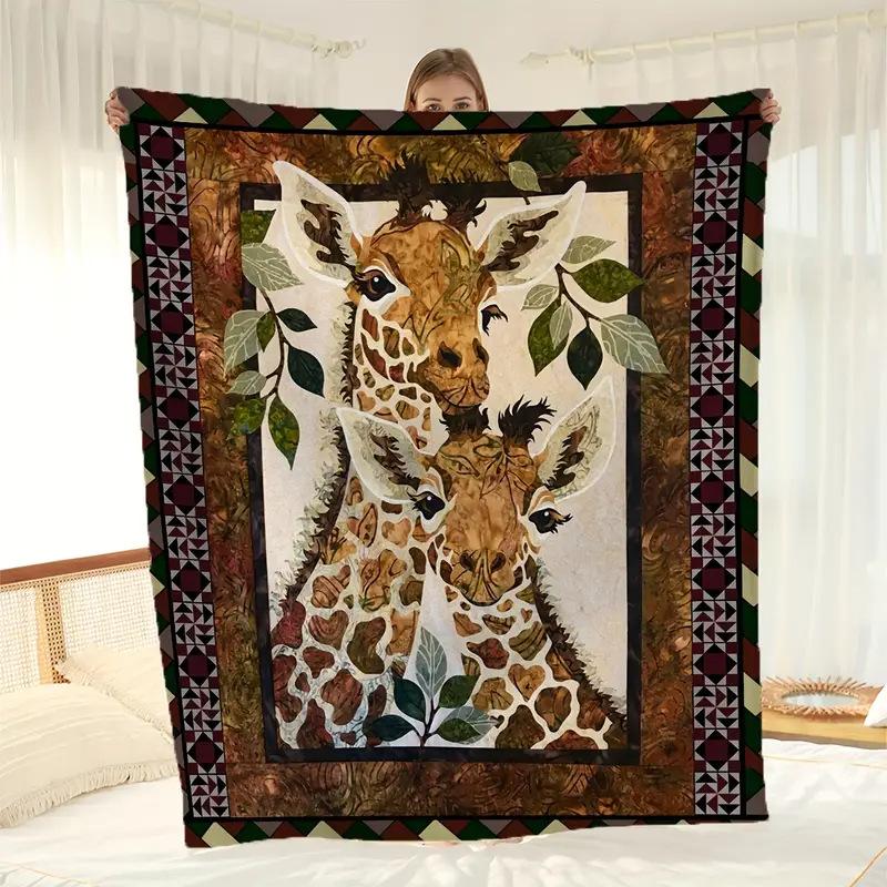 Giraffe Print Blanket Flannel Blanket for Sofa Office Bed Camping Travel Gift Blanket