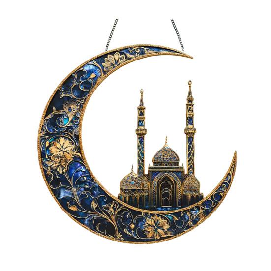 2D Acrylic Star Moon Lantern Suncatcher, Crescent Moon Window Hanging Ornament for Home, Patio, Garden, Ramadan Decor, Housewarming Gifts for Family