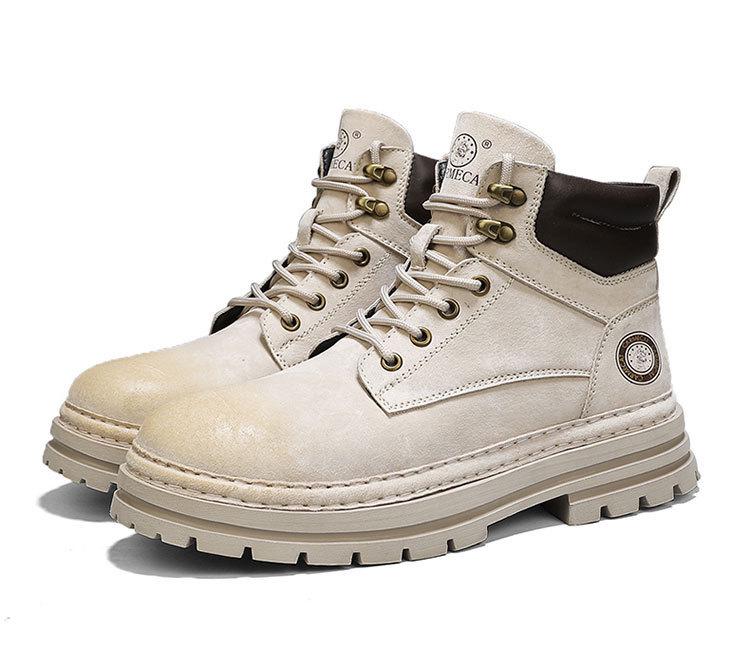 Putian Men's Genuine Leather Warm Fleece-Lined Martin Boots, Yellow British-Style Ankle Workwear Boots